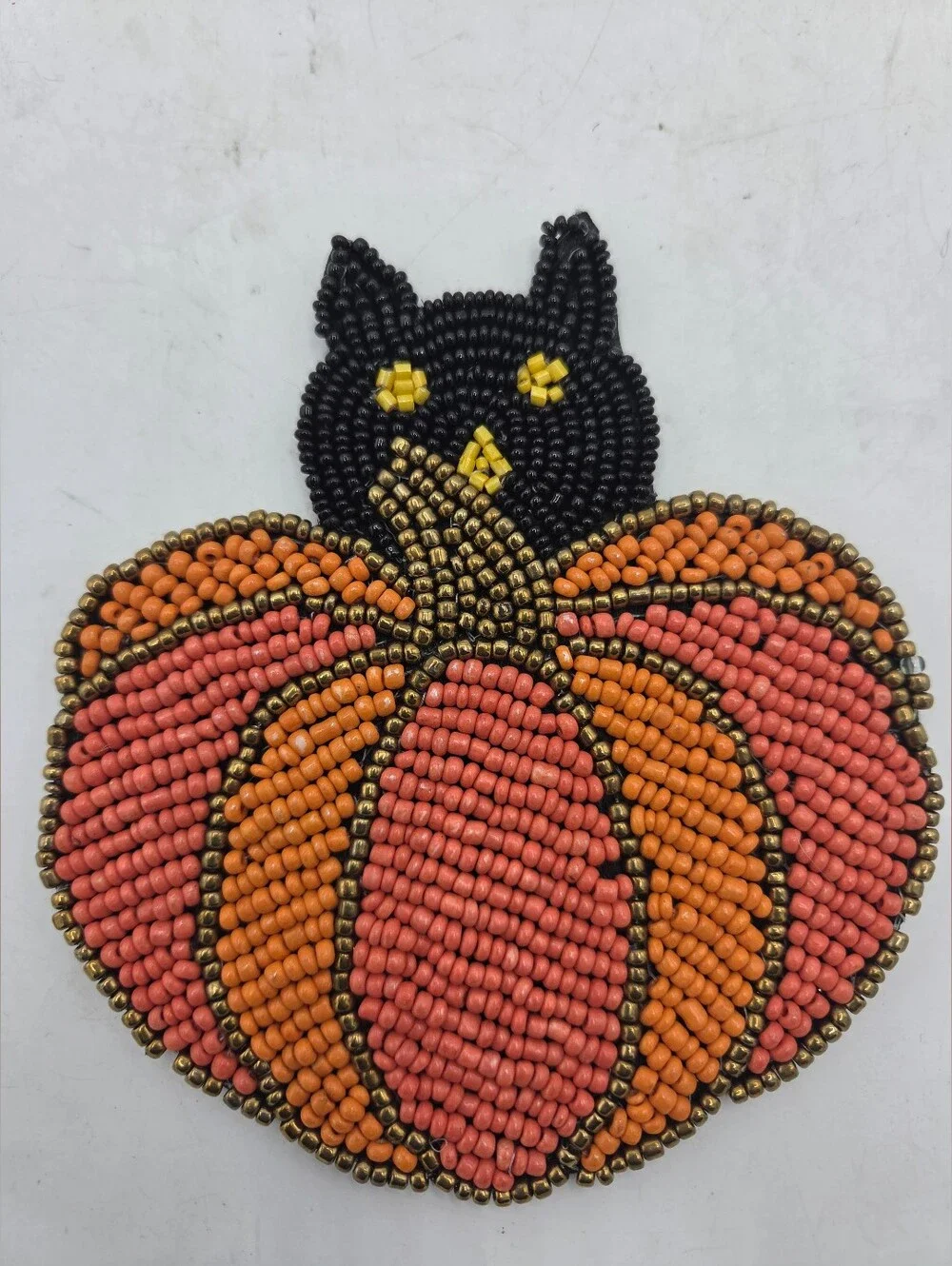 Pier 1 Imports Beaded Black Cat Pumpkin Halloween Coasters Set of 4